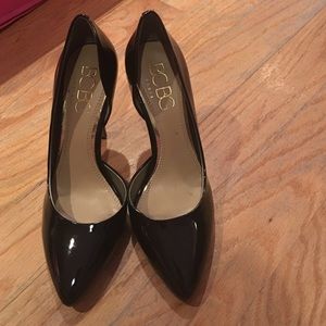 BCBG D'orsey stiletto heels black patent leather.